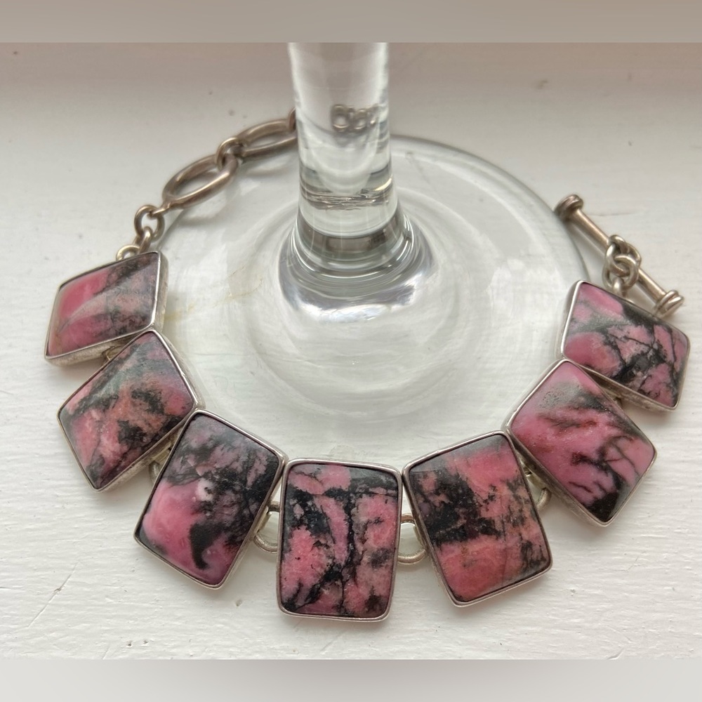 Mexico .925 Sterling Silver Pink Rhodonite Bracelet